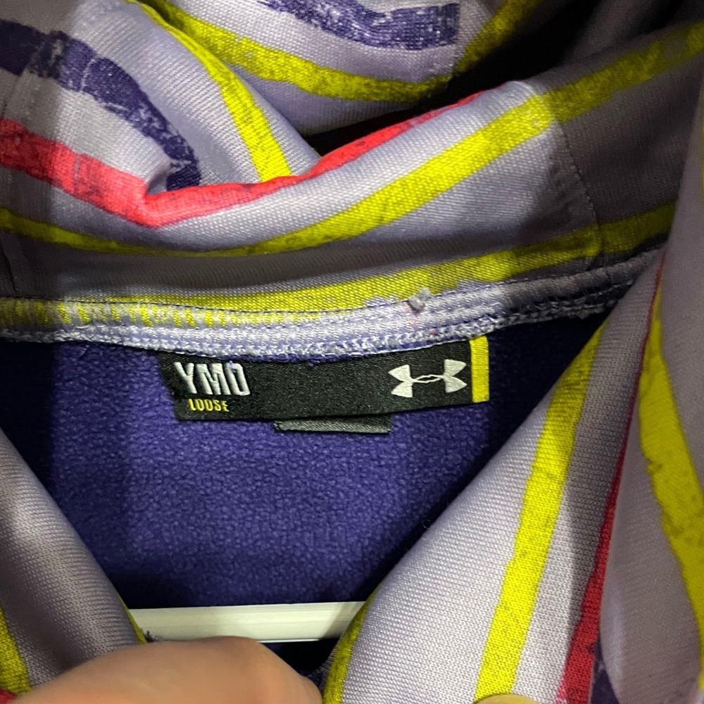 Under Armour Youth Medium Hoodie Purple Neon Logo Loose Fit Girls Sweatshirt - Picture 4 of 6